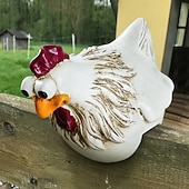 halpa Veistokset-hauska valkoinen kana-aitakoriste – söpö &amp;omituinen ilme puutarhakoriste, vedenpitävä hartsikanahahmo pihalle, terassille, maatilan aidan koristeluun