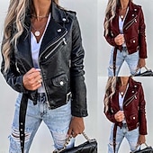 economico Giacche in finta pelle-Per donna Giacca in Ecopelle Giacca da Biker Caldo Confortevole Cerniera Bottoni Casual Tinta unica Vacanza Streetwear Casuale Abbigliamento quotidiano Corto Collo ripiegato Vestibilità regolare