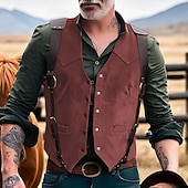 preiswerte Herrenweste-Herren Weste aus Wildlederimitat Weste Gilet Urlaub Party Geschäft Mode Lässig Frühling Herbst Tasche Knöpfe Polyester Bequem Einfach Einreihig Ein-Knopf V Ausschnitt Normale Passform Schwarz