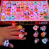 40pcs LED Glow-in-the-Dark Halloween Rings - Spooky Pumpkin Skull & Bat Designs  Battery-Powered Fun for Parties Decorations & Celebrations  Durable Plastic Playful Accessories4