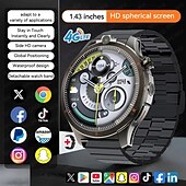 abordables Montres connectées-LW9 Montre intelligente 1.43 pouce Smartwatch Montre Connectée Bluetooth 4G Surveillance de la température Podomètre Rappel d&#039;appel Compatible avec Android iOS Hommes GPS Longue Veille Appels Mains