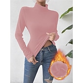 abordables Hauts Unis pour Femmes-Femmes Chemisier Couleur Unie Élégant Basique Occasionnel manche longue Col roulé Hauts Réguliers Quotidien Noir Blanche Jaune Rose Claire Marron Printemps Automne Hiver