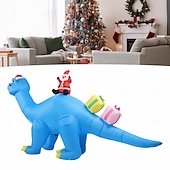 abordables luces navideñas al aire libre-Papá Noel navideño con sombrero azul de Navidad, dinosaurio LED con luz, modelo inflable impermeable para interiores y exteriores, patio, césped, fiesta, ambiente festivo, decoración, luz de apoyo