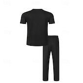 ieftine Seturi de tricouri de bază pentru bărbați-Bărbați Costume de tricou Seturi de cămașă și pantaloni tinute 2 piese Manșon scurt Crewneck Vară Primăvară Simplu Modă Casual Jacquard 2 bucăți Vacanță Purtare Zilnică Ieșire Negru Alb Kaki Top