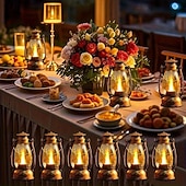 billige Campinglys og lykter-6/12 stk. jul retro LED-stearinlys kreativ oljelampe halloween ornamenter ferie camping bærbar nattlys bryllup bursdag atmosfære dekorasjon
