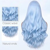economico Parrucche da festa-parrucca blu lunga parrucca azzurra per donna in fibra sintetica resistente al calore onda completa 3d colore alla moda per cosplay &amp;uso quotidiano