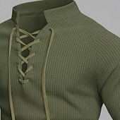 economico T-shirt in maglia a coste-Per uomo Maglietta Maglietta a Maglia a Coste Camicia a Maniche Lunghe Manica Lunga Collo alla coreana Primavera Autunno Inverno Semplice Striscia di Fossa Moda Designer Essenziale Coulisse Lavoro a