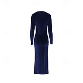 preiswerte abendkleider-Damen Langes Kleid Maxikleid Samtkleid Abschlussballkleid Partykleid Elegant Modern Party Abendgesellschaft Date Normale Passform Hahnentrittmuster Einfach Langarm V Ausschnitt Schwarz Wein Blau