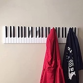 voordelige Haken &amp; bevestiging-Pianohouten kapstokken, wandhanger in Scandinavische stijl, creatief pianotoetsontwerp, houten haakrek, ruimtebesparende organizer voor in de hal, decoratieve kledinghouder voor thuis.