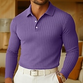 preiswerte Herren Klassisches Polo-Herren Poloshirts Rippenstrick-Top Geschäft Lässig Gerippter Polokragen Langarm Mode Basic Einfarbig Vertikale Streifen Stricken Herbst Winter Ganzjahres Schmale Passform Hellblau Weiß Purpur Grün