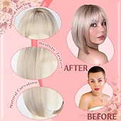 رخيصةأون باروكات الحفلات-باروكة شعر أشقر رمادي قصير للنساء ذوات البشرة البيضاء، باروكة شعر صناعية بروتينية بطول 12 بوصة، مقاومة للحرارة، مظهر طبيعي، شعر مستعار خفيف الوزن للاستخدام اليومي