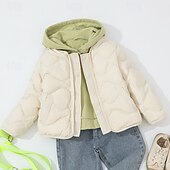billiga Flickors dun- och parka-jacka-Barn Flickor Dunjacka Ensfärgat Mode Dragkedja Skola Täcka Ytterkläder 4-12 år Vinter Svart Rodnande Rosa Blå