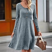 billiga Tröja klänningar-Dam Mini klänning Vardagsklänning Elegant Mode Modern Utomhus Dagligen Utekväll Normal Slät Långärmad Enaxlad Rubinrött Grå Vår Höst