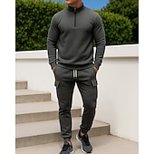 economico Tute da ginnastica-Per uomo Tuta da 2 pezzi Set di tute in pile Abiti da salotto Cerniera a un quarto Tinta unita Completo Abbigliamento Autunno &amp; Inverno Nero Bianco All&#039;aperto Viaggio Sportivo cascante Caldo Manica