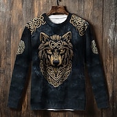 baratos Estampa animal-Homens Moletom Azul Preto Marron Gola Redonda Lobo Nó Celta Imprimir Casual Diário Streetwear Vintage Viking Outono Inverno Roupa Moletons Moletons Manga Longa