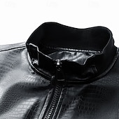 cheap Faux Leather Jackets-Men's Faux Leather Jacket Biker Jacket Motorcycle Jacket Vacation Daily Windproof Pocket Spring Fall Plain Fashion Classic Stand Collar Regular Black Red Jacket