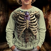 billiga Pojkes Halloween kostymer-Halloween Pojkar 3D Dödskalle T-shirt Långärmad Vår Höst Mode Grundläggande Barn 4-12 år Rund hals Utomhus Ledigt Dagligen Normal