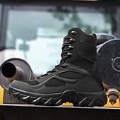 baratos Botas de caminhada-Botas de caminhada estilo combate tático masculinas com design de cadarço, suporte de tornozelo, sola grossa antiderrapante, calçado durável para atividades ao ar livre, trabalho, viagens e aventura