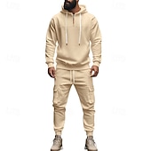 abordables Survêtements de base-Homme Ensemble Survetement Ensemble de tenues Ensemble de sweats à capuche Sweat à Capuche Extérieur Quotidien Sports Cordon de serrage Avec Poches Uni Rouge vin Noir Blanche Polyester Tenues de Sport