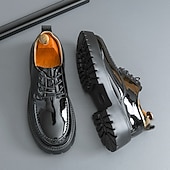 economico Scarpe Oxford-scarpe oxford nere lucide da uomo – scarpe eleganti stringate in vernice con suola spessa per feste serali, moda gotica, concerti e occasioni speciali