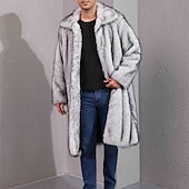 preiswerte Herrenjacken &amp; Herrenmäntel-Herren Freizeitjacke Kunstpelzmantel Urlaub Täglich Thermowarm Plüsch Herbst Winter Einfach Mode Streetwear Revers Lang Weiß Gelb Kamel Grau Jacken