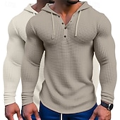 billige Vaffelstrikket T-skjorte-Herre Vaffelskjorte T skjorte T-skjorte Langermet skjorte Langermet Med hette Vår &amp; Vinter Alle årstider عادي Mote Designer Grunnleggende 2 deler Knapper Feriereise Gate Avslappet Army Green + Grey