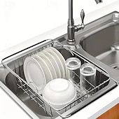 お買い得  キッチン用品＆小物-ステンレス製食器乾燥ラック – 3-in-1拡張可能食器洗い機 &amp;カウンタートップ乾燥ラック、錆びにくい304スチール、皿、ボウル、カップ用の多目的調理器具ホルダー &amp;カトラリー