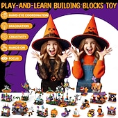  Halloween Advent Calendar Building Block Set, Halloween Countdown Calendar with Mini Building Toys, Pumpkin Ghost Skeleton Witch Figures, DIY Construction Gift for Kids Boys Girls