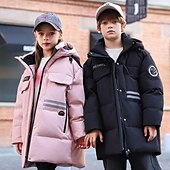 billiga Pojkars dunjacka och parka-Barn Unisex Dunjacka Friluftsjacka Pufferjacka Ytterkläder Ensfärgat Långärmad Håller värmen Vindtät Täcka Utomhus Dagligen Grundläggande Svart Beige Höst Vinter 4 år +