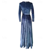 preiswerte abendkleider-Damen Midikleid Samtkleid Cocktailkleid Elegant Mode Modern Outdoor Party Party-Abendmode Normale Passform Einfach Langarm Rundhalsausschnitt Blau Frühling Winter Herbst