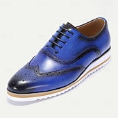 billiga Klassiska Klädskor-Herrskor i äkta läder med blå wingtip brogue-detaljer – snygga snörskor för affärskläder för bröllop, fester och vardagskläder på kontoret