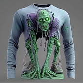 olcso Halloween pólók-Mindszentek napja Férfi Zombik 3D Póló Hosszú ujj póló 3D nyomtatás Terített nyak Ing Divat Túlzott Utca Hétköznapi Napi Arcpír rózsaszín Medence Bíbor Nyár Tavasz Ősz Ruházat S M L XL XXL XXXL 4XL