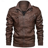 preiswerte Kunstlederjacke-Herren Kunstlederjacke Bikerjacke Motorradjacke Urlaub Täglich Winddicht Warm Tasche Herbst Winter Einfach Mode Klassisch Stehkragen Regulär Rote Grau Jacken