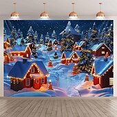 Недорогие рождественский гобелен висит-Рождественский подвесной гобелен, снежная деревня, снежный замок, большая настенная живопись, декор, одеяло, занавеска, дом для отдыха, спальня, гостиная, праздничное украшение для вечеринки,