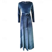 preiswerte abendkleider-Damen Midikleid Samtkleid Cocktailkleid Elegant Mode Modern Outdoor Party Party-Abendmode Normale Passform Einfach Langarm Rundhalsausschnitt Blau Frühling Winter Herbst