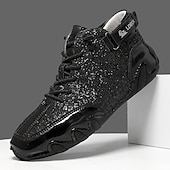 Недорогие Мужские ботинки-Мужские высокие кроссовки золотисто-белого цвета с блестящей отделкой — стильные и смелые, идеально подходят для вечеринок, модных вечеров и модных образов