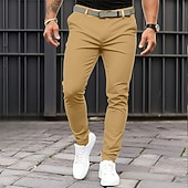preiswerte Chinos-Herren Hose Chinos Chinohose Freizeithose Fronttasche Einfach Komfort Atmungsaktiv Lässig Täglich Ferien Mode Basic Kürbis Schwarz
