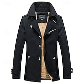 billiga Trenchcoat för män-Herr Fleece-jacka Peacoat Trenchcoat Semester Dagligen Höst Vinter 100 % bomull Håller värmen Ytterkläder Kläder Mode Klassisk Slät Ficka Kavajslag Enkelknäppt