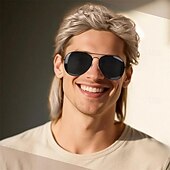 cheap Historical Wigs-Mullet Wigs for Men Retro Cosplay Blonde Mullet Wig for Fancy Dress Include Glasses