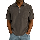 abordables Polo classique pour homme-Homme Polo à fermeture éclair Texturé Occasionnel Fête Revers Zip quart Manche Courte Mode Basique Uni Texturé Quart de zip Chaud Été Printemps Coupe régulière Marron foncé Violet Kaki Polo