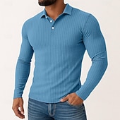 preiswerte Klassisches Poloshirt für Herren-Herren Poloshirts Rippenstrick-Top Urlaub Straße Klassisch Langarm Mode Basic Einfach Stricken Frühling Herbst Winter Schmale Passform Schwarz Weiß Blau Violett Khaki Grau Poloshirts