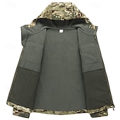 baratos jaqueta esportiva-Homens Casaco exterior Jaqueta Softshell Jaqueta de Trilha Férias Diário A Prova de Vento À Prova-de-Água Bolsos Outono Inverno Tecido Côr Camuflagem Moda Clássico Com Capuz Padrão Cinzento Verde