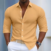 economico camicia da uomo con bottoni-Per uomo Camicia Camicia di Velluto a Coste Camicia con Bottoni Bianco Rosa Blu Kaki Manica Lunga Semplice Collo ripiegato All&#039;aperto Vacanza Bottonato Abbigliamento Moda Streetwear Classico Casual