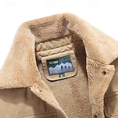 billige grafiske jakker og kåper for menn-Herre Cow Print Fleece-jakke Cargo jakke Sherpa jakke Hold Varm Årgang Fritid utendørs Hjem Flere lommer Bomullsjakker Vinterfrakker Høst Vinter Fleecekrage med nedfellbar krage Langermet Svart