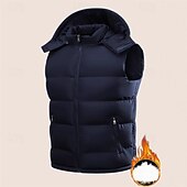 levne Pánská péřová vesta-Pánské Puffer Vesta Kamizelka Vesta Dovolená Denní Rande Módní Na běžné nošení Podzim Zima Kapsy Polyester Zahřívací Pohodlné Pevná barva Zip Kapuce Běžný Černá Vodní modrá Vesta
