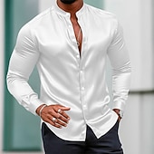 economico Camicie in raso da uomo-Per uomo Camicia Camicia in raso Camicia elegante Camicia casual Camicia con Bottoni Camicia da Ballo Semplice Formale Matrimonio Bianco Vino Blu reale Oro Manica Lunga Collo alla coreana Tutte le