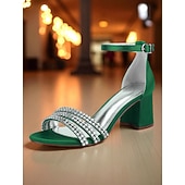 baratos cocktail-sandálias femininas de salto bloco de cetim roxo com tiras de strass - sapatos sociais elegantes e abertos para coquetéis e ocasiões formais