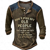 billiga Roliga ord-Herr Henleytröja T-shirts Grafisk Bokstav Förbanna inte gamla människor Henley Kläder 3D-tryck Utomhus Ledigt Långärmad Button-Down Mönster Mode Designer Stylish Vintage