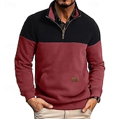 baratos Suéteres básicos-Homens Moletom Moletom Waffle Moletom com capuz Estacionar Moletom com zíper Verde Tropa Vinho Azul Real Marron Cáqui Colarinho Clerical Tecido Patchwork Desportos e Ar livre Casual Diário Roupa de