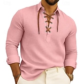 preiswerte Freizeithemden für Herren-Herren Hemd Sommerhemd Freizeithemd Knopfhemd Waffelstrickhemd Schwarz Rosa Blau Grün Langarm Einfach Revers Urlaub Lässig Kordelzug Bekleidung Mode Lässig Bequem